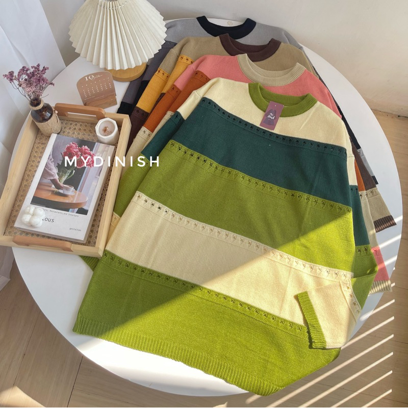 Mayra Sweater Rajut Wanita Motif Garis Kekinian