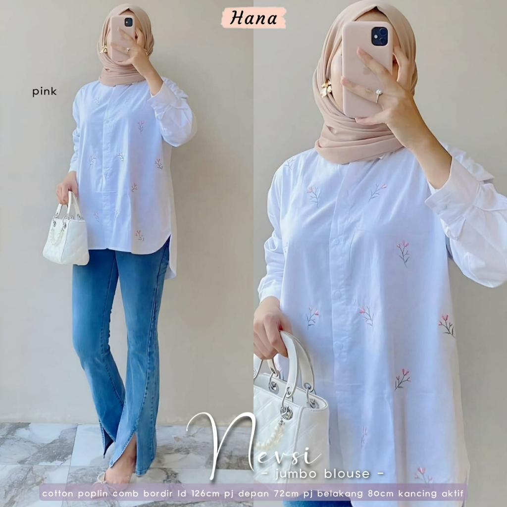 Baju Atasan Blouse Wanita Big Size Bordir Bunga Terbaru Nevsi Jumbo Blus Hana