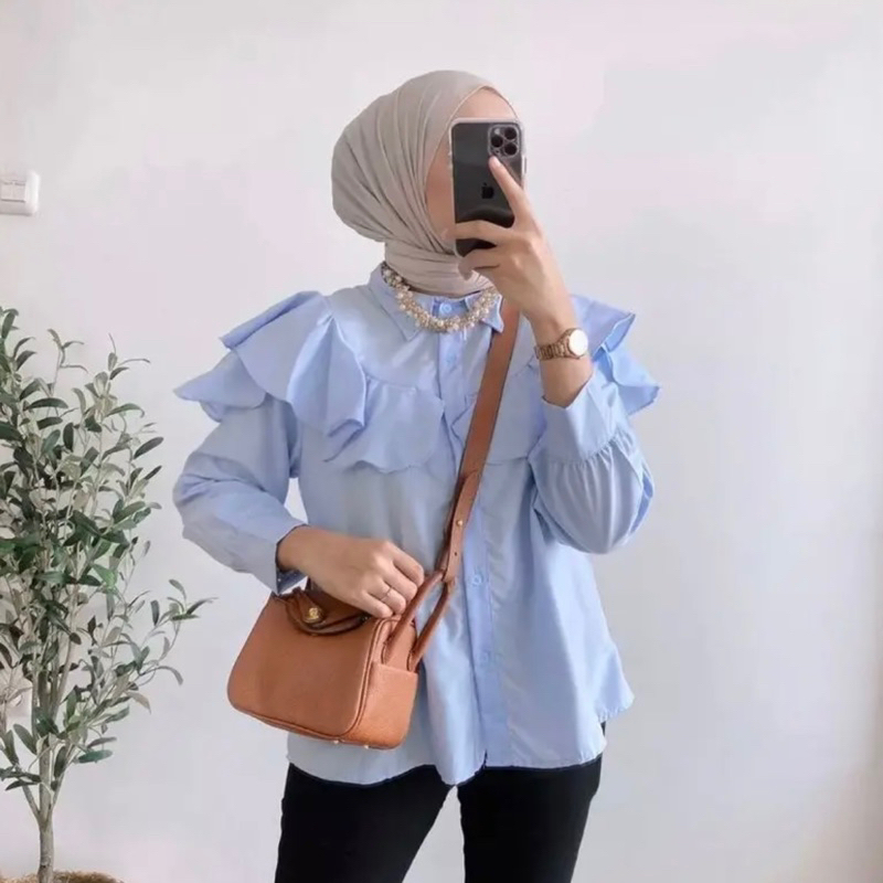RAFELLA BLOUSE RUFFLE CRINKLE - Cirebon Cloth | KEMEJA CRINKLE | KEMEJA RUFFLE | KEMEJA WANITA