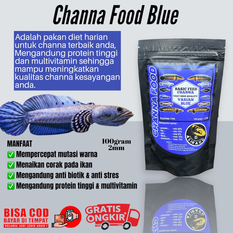 channa food blue 100gr | makanan ikan channa blue pulchra blue orna blue orcha andrao mutasi warna i