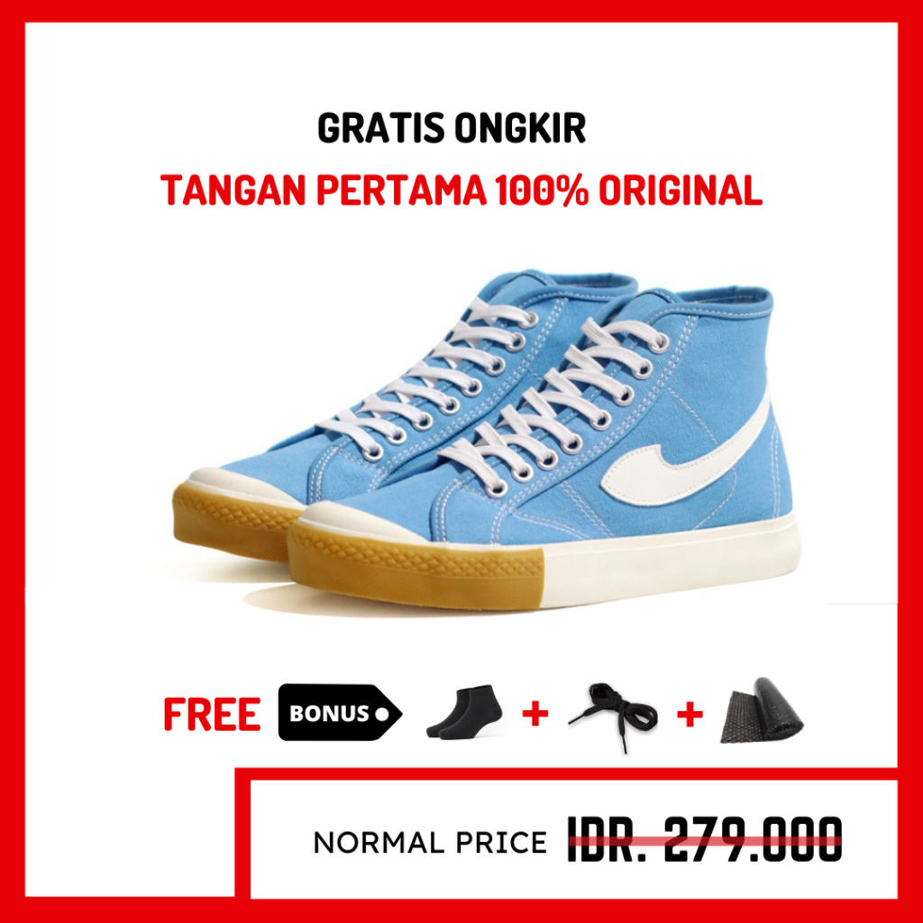 ORIGINAL - Sepatu Brand Lokal Kasual Pria Wanita No Brand Blue Sky Hi Not Sneakers Compass Gazelle Blue Sky