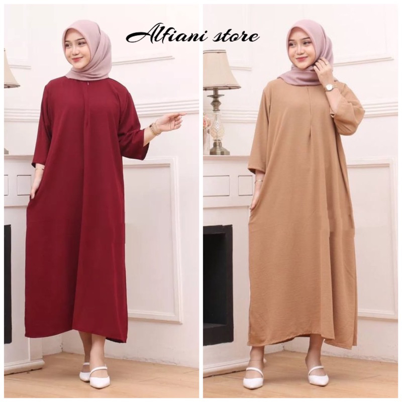 Alfiani Daster Gamis Crinkle 3/4 / Long Dress Busui Wanita Kekinian