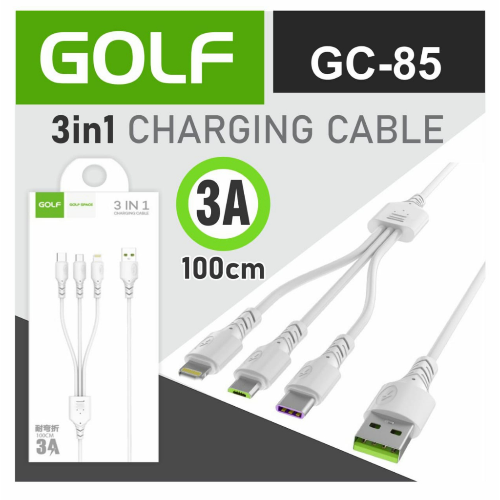 Kabel data golf 3in1 Charging Cable 3A GOLF GC-85 100cm micro type c iphone GROSIR BY.SULTAN ROXY
