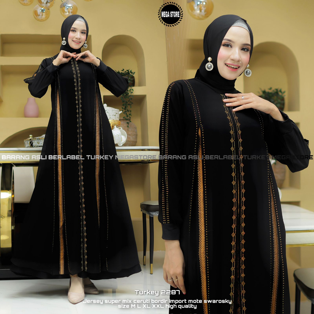 Gamis Turkey Bordir Fashion Muslim Jetblack Super Original Produk By Mega Store