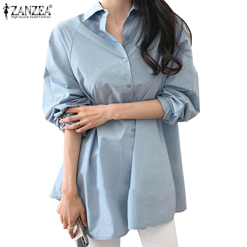 ZANZEA Women Casual Long Sleeve Button Down Irregular Hem Blouse