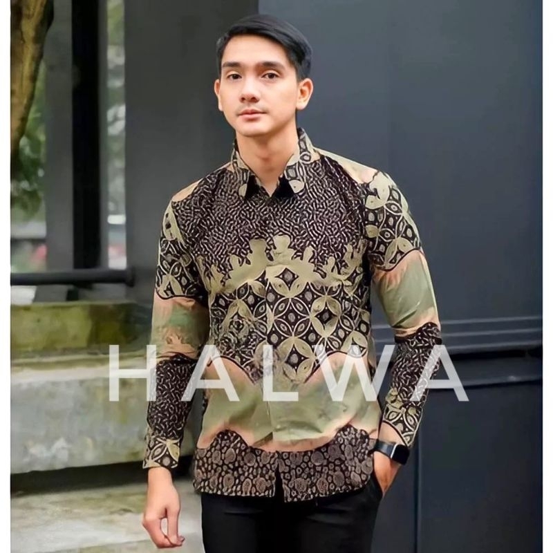 kemeja batik Couple anak laki laki pria lengan pendek panjang sage green