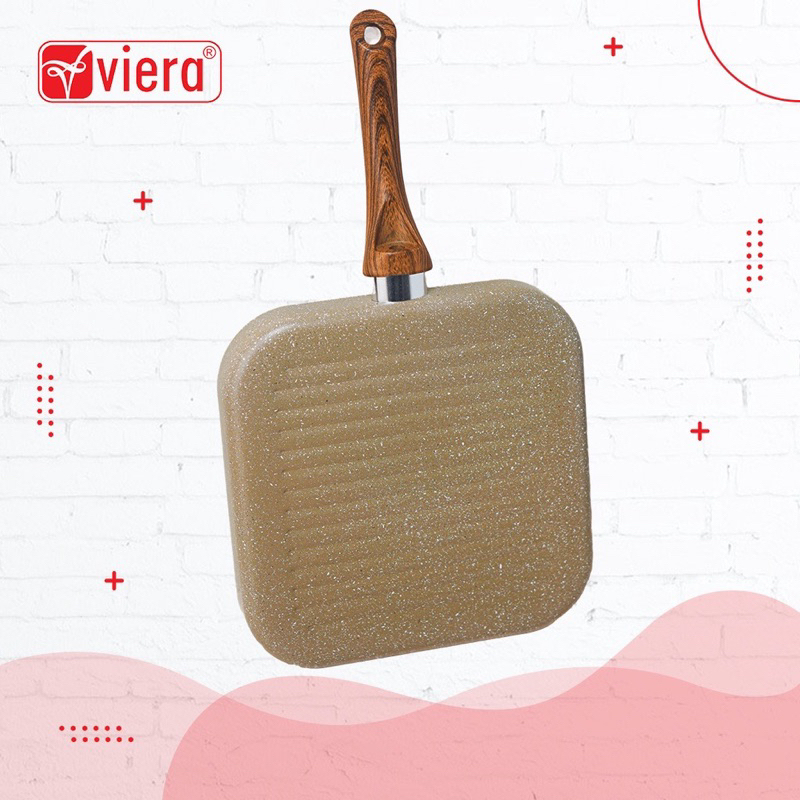 VIERA MARBLE GRILL PAN 24 CM ANTI LENGKET / PANCI GRILL GAGANG KAYU ANTI LENGKET