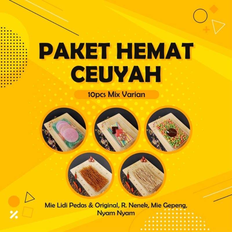 

PAKET HEMAT CEUYAH - MIE LIDI PEDAS, MIE LIDI ORIGINAL, NYAM-NYAM, RAMBUT NENEK, MIE GEPENG MANIS