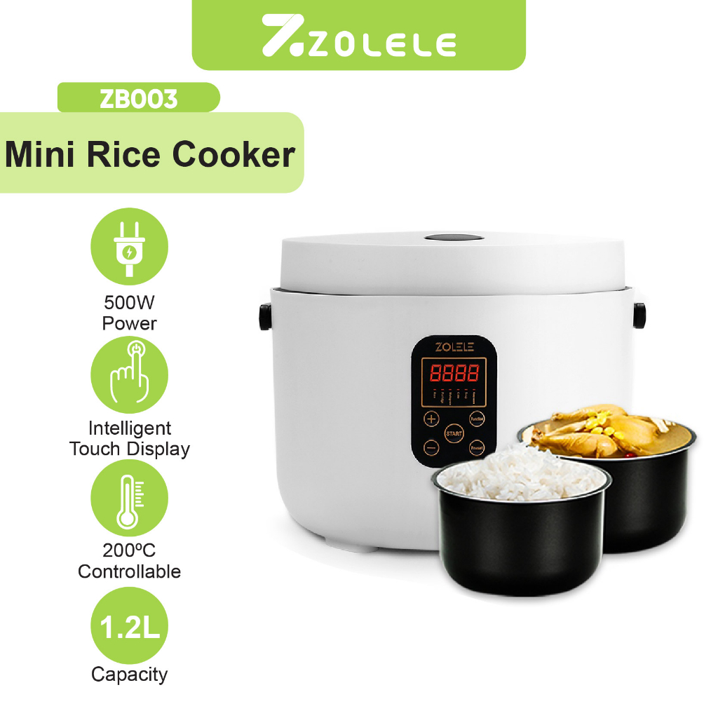 ZOLELE Smart Rice Cooker 1.2L Penanak Nasi 3-6 Porsi Panci Listrik Large Capacity Electric Cooker Pot Multi Non Stick Pressure Cooker Home Kitchen Serbaguna Fry Pan Kukus Steamer Portable ZB003