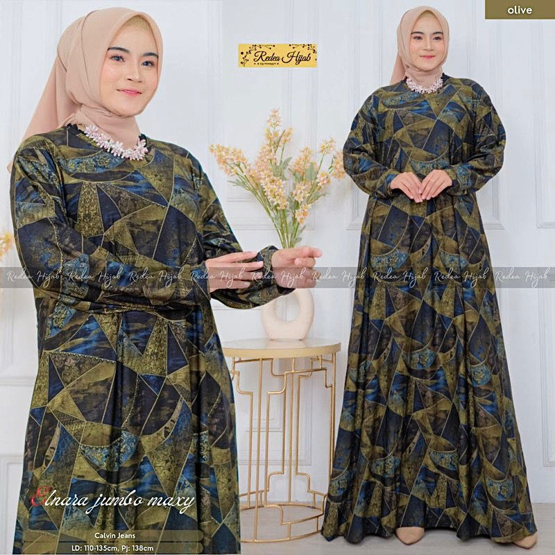 Elnara Maxy - Gamis Wanita Jumbo Calvin jeans Terbaru LD110-125 / Graniti / 023-7413