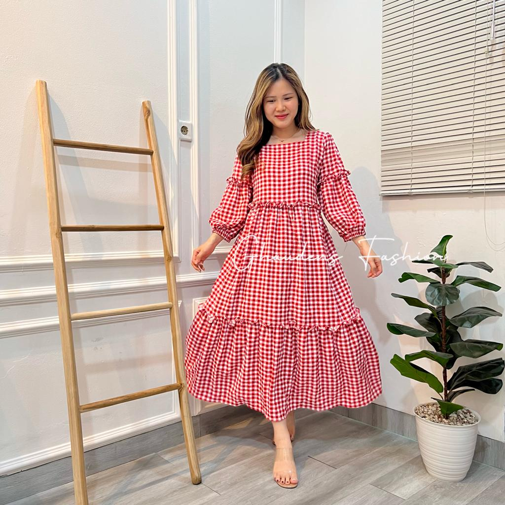 Long Dress Korean Gingham Crincle 3115-7 - Ghaudens