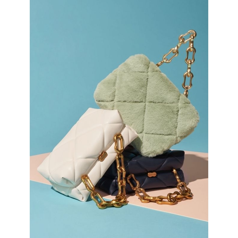CHARLES & KEITH Gemma Chunky Chain Handle Quilted Boxy Bag