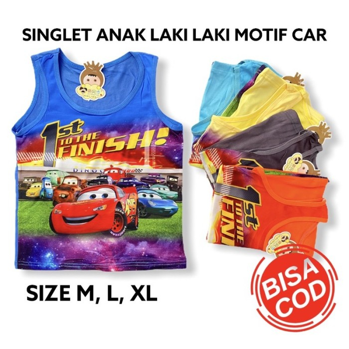 Singlet anak cowok motif cars size M - XL