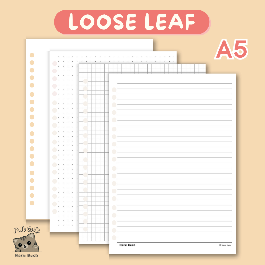 

Loose leaf A5 / Refill Binder 50 LEMBAR / Bookpaper 80 gsm GRID DOT LINE BLANK 20 Holes by HARU BUCH