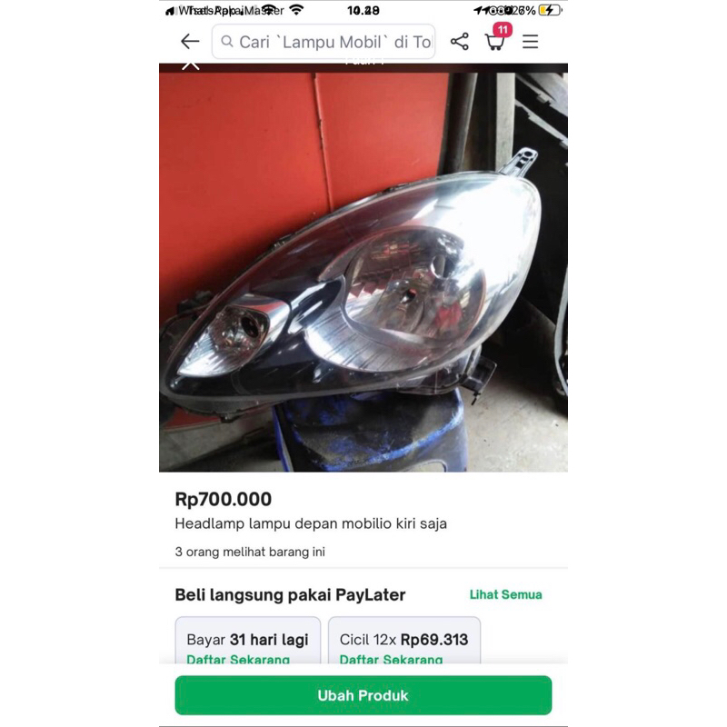 headlamp lampu depan mobilio kiri