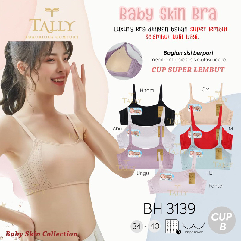 TALLY BRA BH BABY SKIN 3139 | CUP B | KAIT 3 | TANPA KAWAT | BUSA TIPIS | SIZE 34 - 40