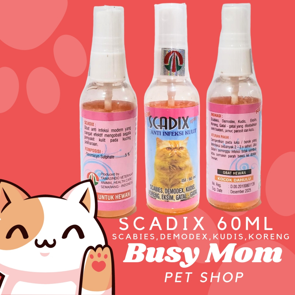 Scadix Spray 60ml | Scaheal 60 ml | Scaheal 20 ml Obat Kulit Infeksi Gatal Anti Scabies Kudix Luka Semprot Kucing Cat Kitten 60 ml