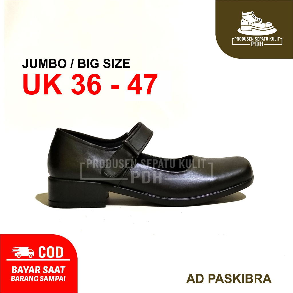 (JUMBO 36 - 43 44 45 46 47) SEPATU PASKIBRA PANTOFEL HITAM WANITA CEWEK KULIT ASLI BIG SIZE SEPATU FORMAL WISUDA SEKOLAH PEREMPUAN