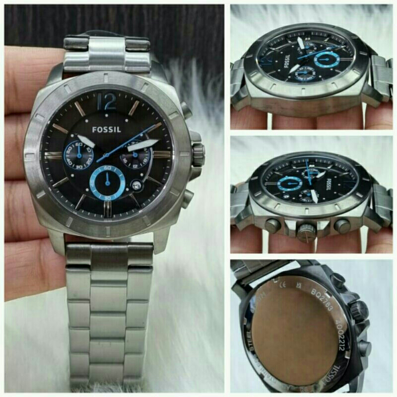 Jam tangan pria fossil chrono batre all stainless steel kualitas original