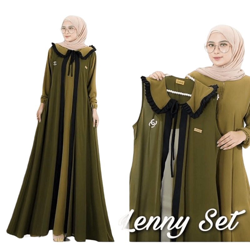 Gamis Terbaru Lenny Set 2 in 1 Dress Shakilla Salju mix Ceruty Babydoll Armani