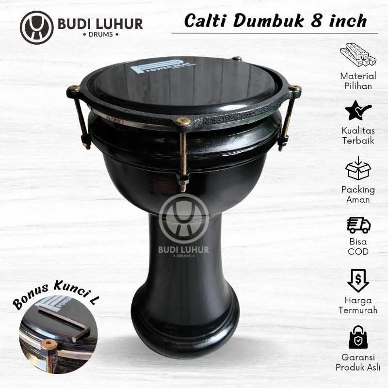 Calti Darbuka Dumbuk Pinggang 8 inch Mika Power Beat Bonus Kunci L Standar untuk Rebana Hadroh Berkualitas Termurah