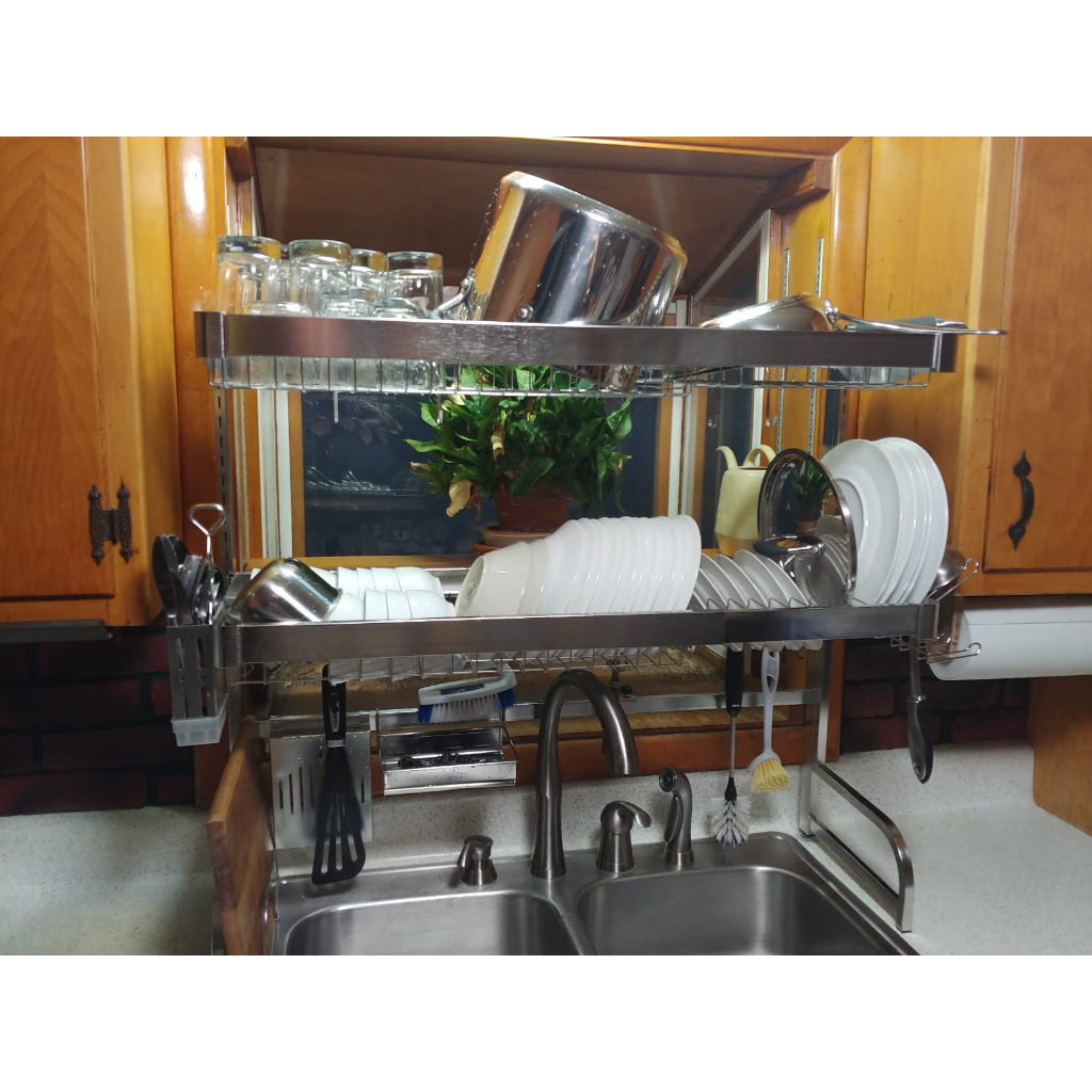 Weyon Sakura Rak Piring Rak Dapur Cuci Piring Rak Wastafel Cuci Piring Rak Stainless Steel Penyimpanan Dapur Rak Pengering Piring Rak（LSJ）