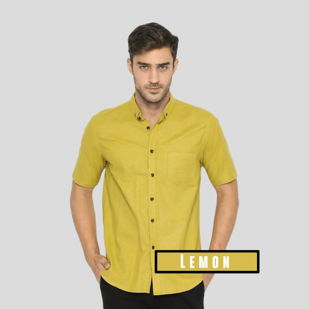 Kemeja couple Ayah dan Anak lengan pendek kemeja dewasa Linen lemon polos kemeja pria warna lemon katun