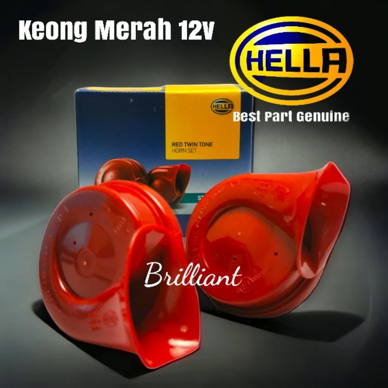 Klakson Dobel Keong - Red / Merah - 12v - HELLA Original