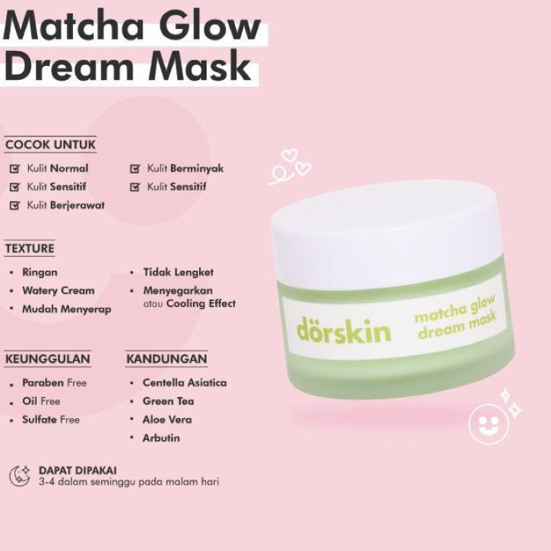 Dorskin Moisturizer Matcha Glow Dream Sleeping Mask Brightening Masker