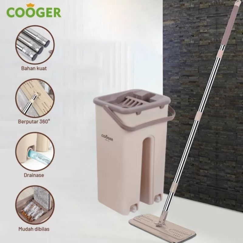 Alat Pel lantai praktis dengan ember 2 Sekat pencucian