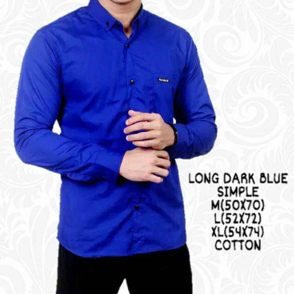 Terwuwu kemeja panjang pria cowok gatlemen cowok biru navy dongker polos formal kantor-Biru bca