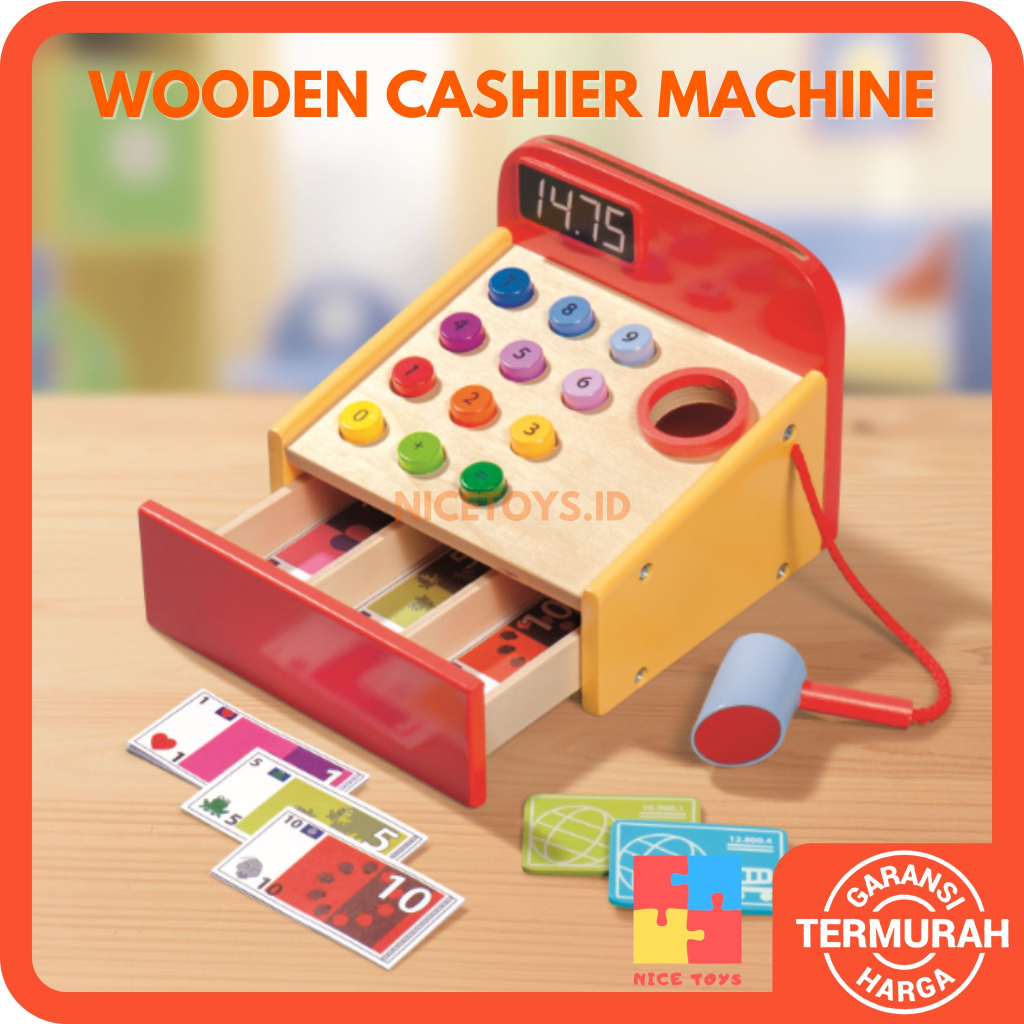 (DEFFECT) Wooden Cashier Machine Wooden Toys Mainan Kayu Kasir Mainan Rumah Rumahan Anak Mainan Edukasi