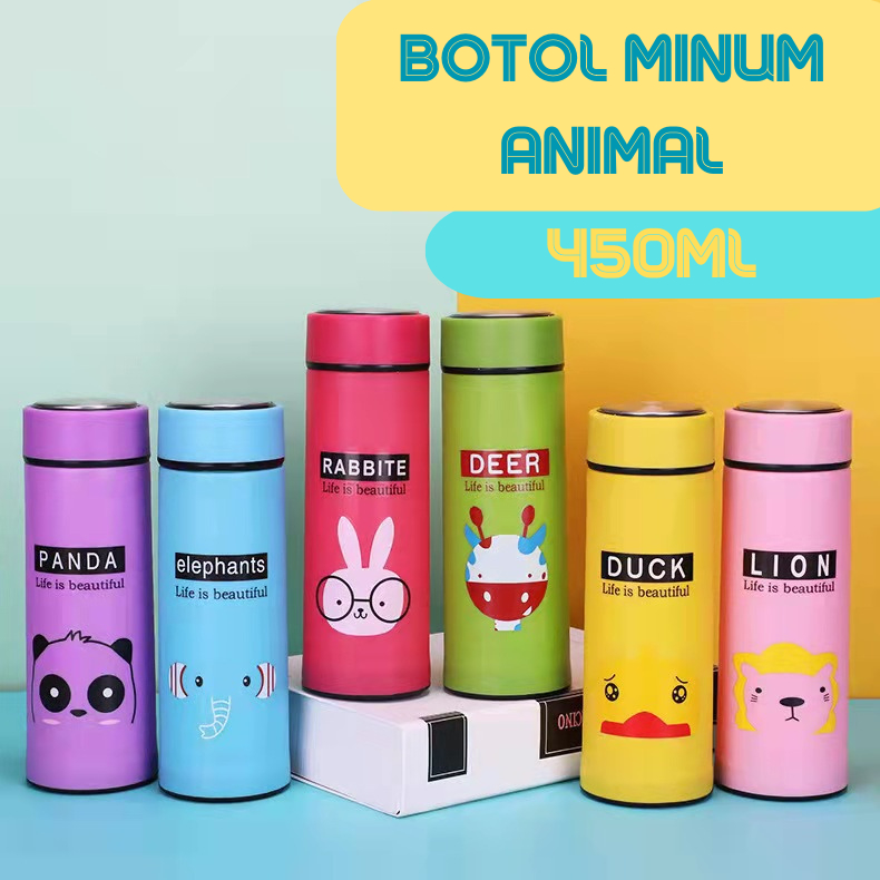 【GOGOMART】Botol Minum Kaca / Termos Kaca Tumbler / Botol Minum Juice Kopi Teh Animal - Karakter Animal - BK006