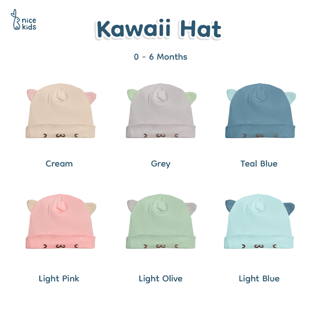 NICE KIDS KAWAII HAT BABY TOPI BAYI MOTIF KUCING NICEKIDS TOPI ANAK LUCU ALL SIZE (0-6 BULAN)