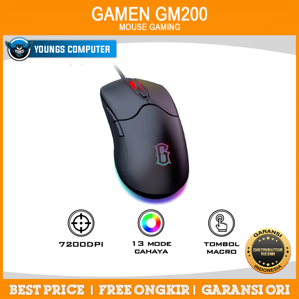 MOUSE GAMEN GM200 RGB Light - Mouse Gaming Macro Wired 7200DPI BLACK