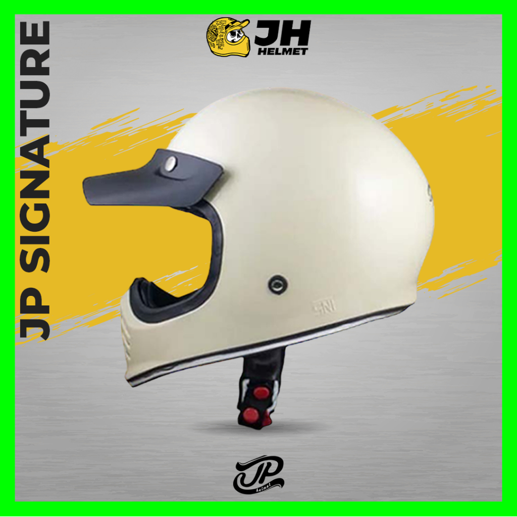 Helm JP Retro Signature Solid Cream Krem Glossy Full Face  ( JPX / Vespa / Klasik )