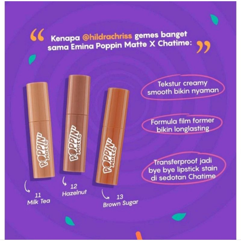 QEILA - Emina Poppin' Matte x Chatime Edition | Netto 4.5 g