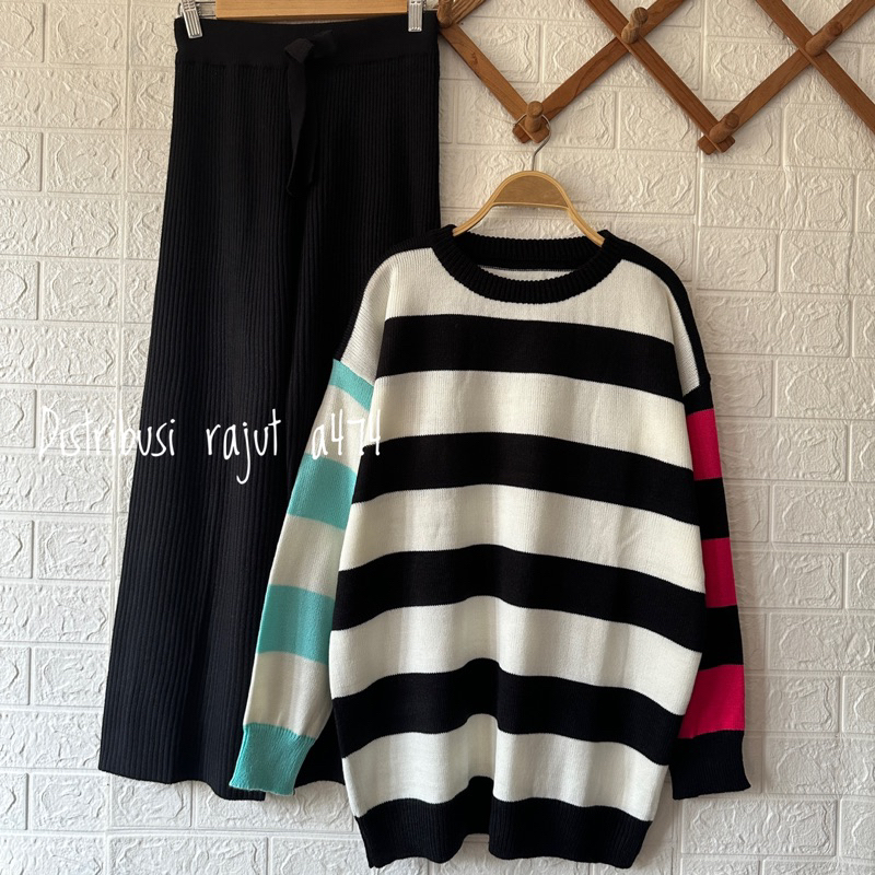 ONESET SWEATER INUN SETELAN CELANA KULOT RAJUT WANITA