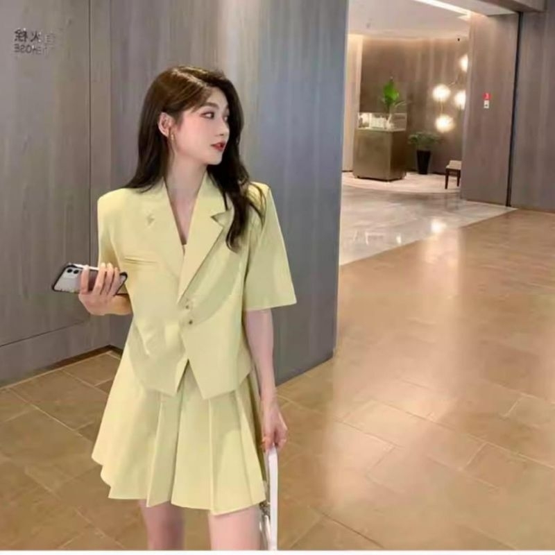 5825 Fashion stelan wanset one set oneset stelan Blazer mini skit Blazerminiskirt gaya cewek korea t