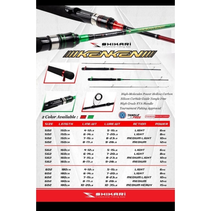 joran pancing shikari ken ken 150 165 180 cm bahan hollow carbon ringan