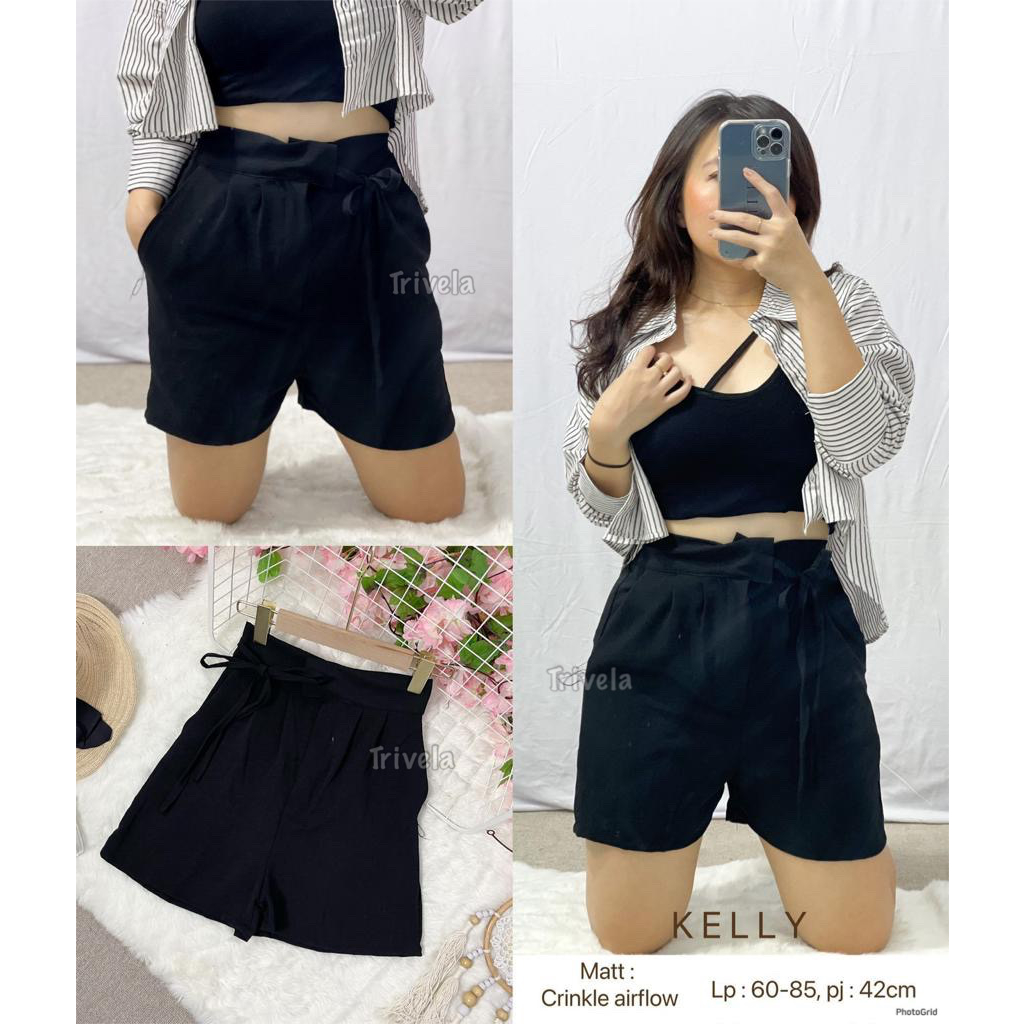 Trivela - ChaYoung Short Pants 8 Warna l Celana Pendek Wanita Cringkle - Cringkle Hotpants Tali - Kelly SJJ