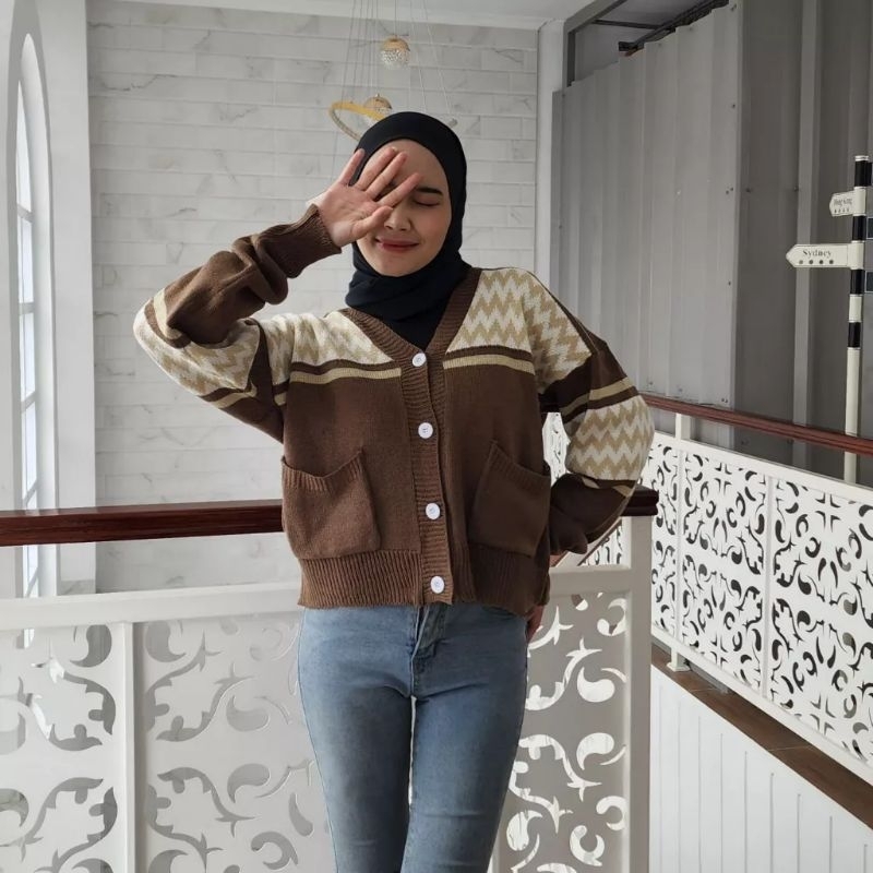 OUTWEAR CINDY ZIGZAG OUTER | RAJUT CARDIGAN WANITA TRENDY MURAH | OUTER KNITWEAR CARDIGAN KOREAN STYLE | OUTHER CARDIGAN RAJUT POCKET