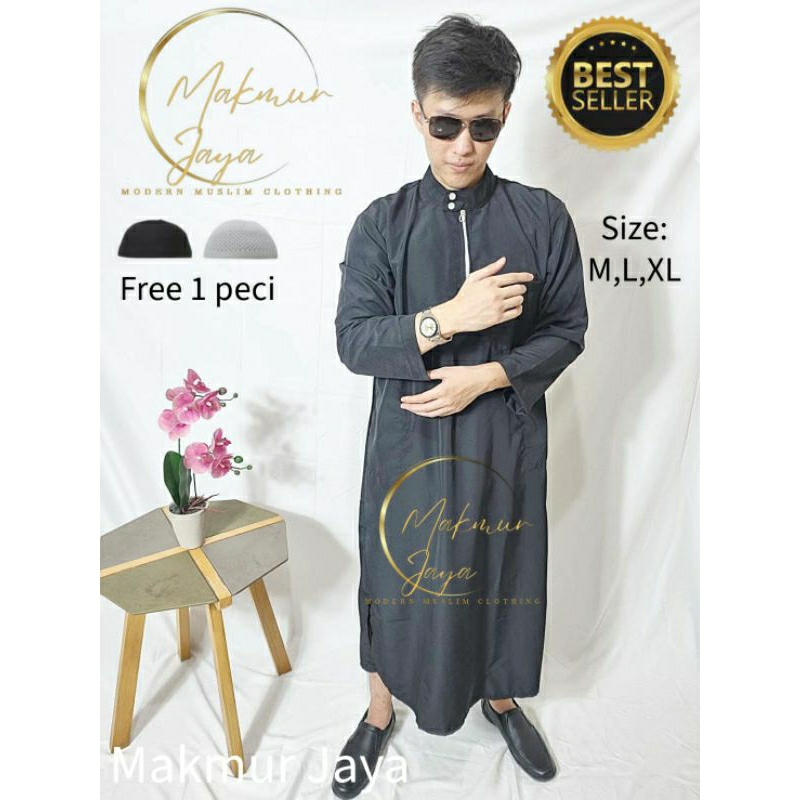 Jubah gamis pria dewasa hitam putih polos