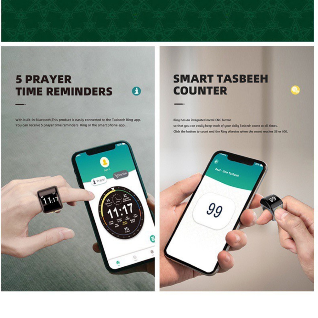 Cincin Tasbih Equantu Zikr Ring Qibla Tasbih Digital Smart Ring 10 Channel