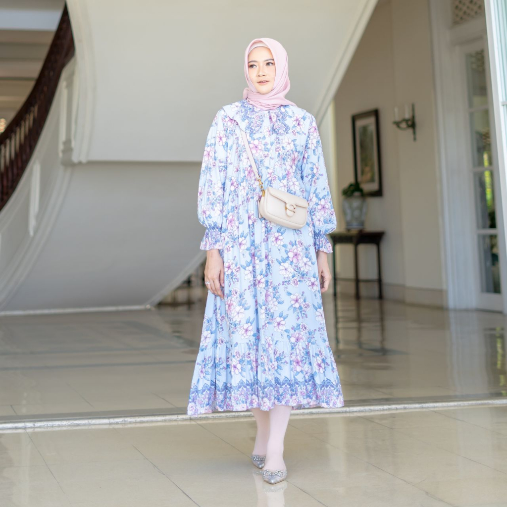 AIJO - Dress Kerah Lauren Motif - Dress Panjang Wanita