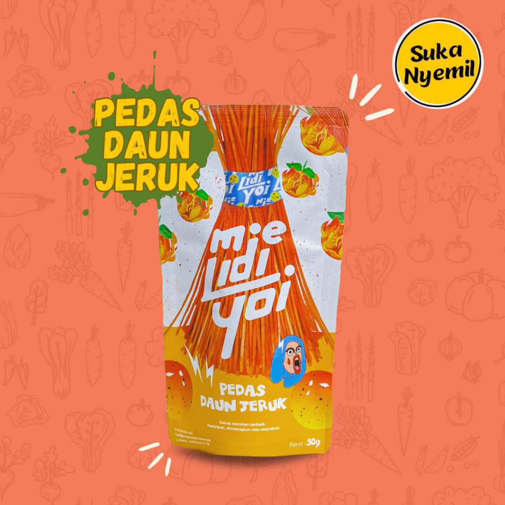 

SUKA NYEMIL - Mie Lidi Yoi Pedas Daun Jeruk (50 gram) Jajanan Viral Renyah Gurih Cemilan Kekinian Snack Keluarga Indonesia