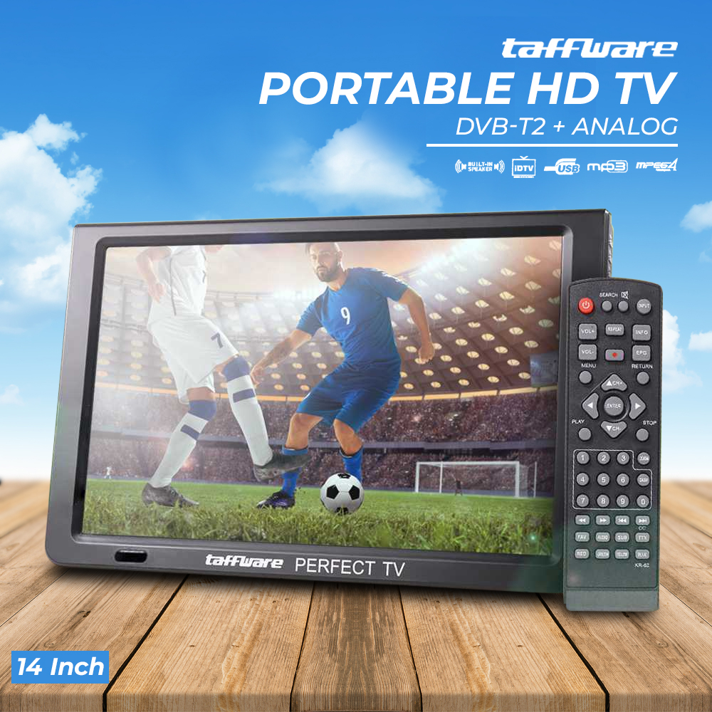 Taffware Portable HD TV Monitor 14 Inch DVB-T2 + Analog - D14 - Black