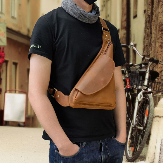 Tas Dada Segitiga Pria Model Terbaru Kulit Asli Garut