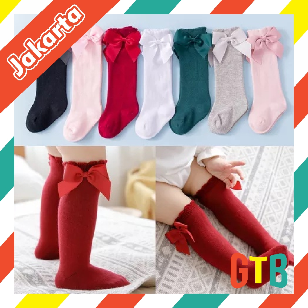 ❤️GTB❤️ Kaos Kaki Bayi Panjang Pita Selutut / Kaus Kaki Anak Perempuan Panjang Motif Polos Anti Nyamuk KK070