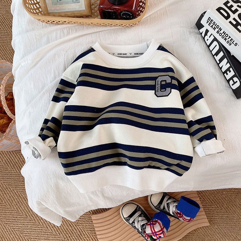 Sweater lengan panjang anak laki laki motif salur C navy green usia 6 bulan - 5 tahun premium import